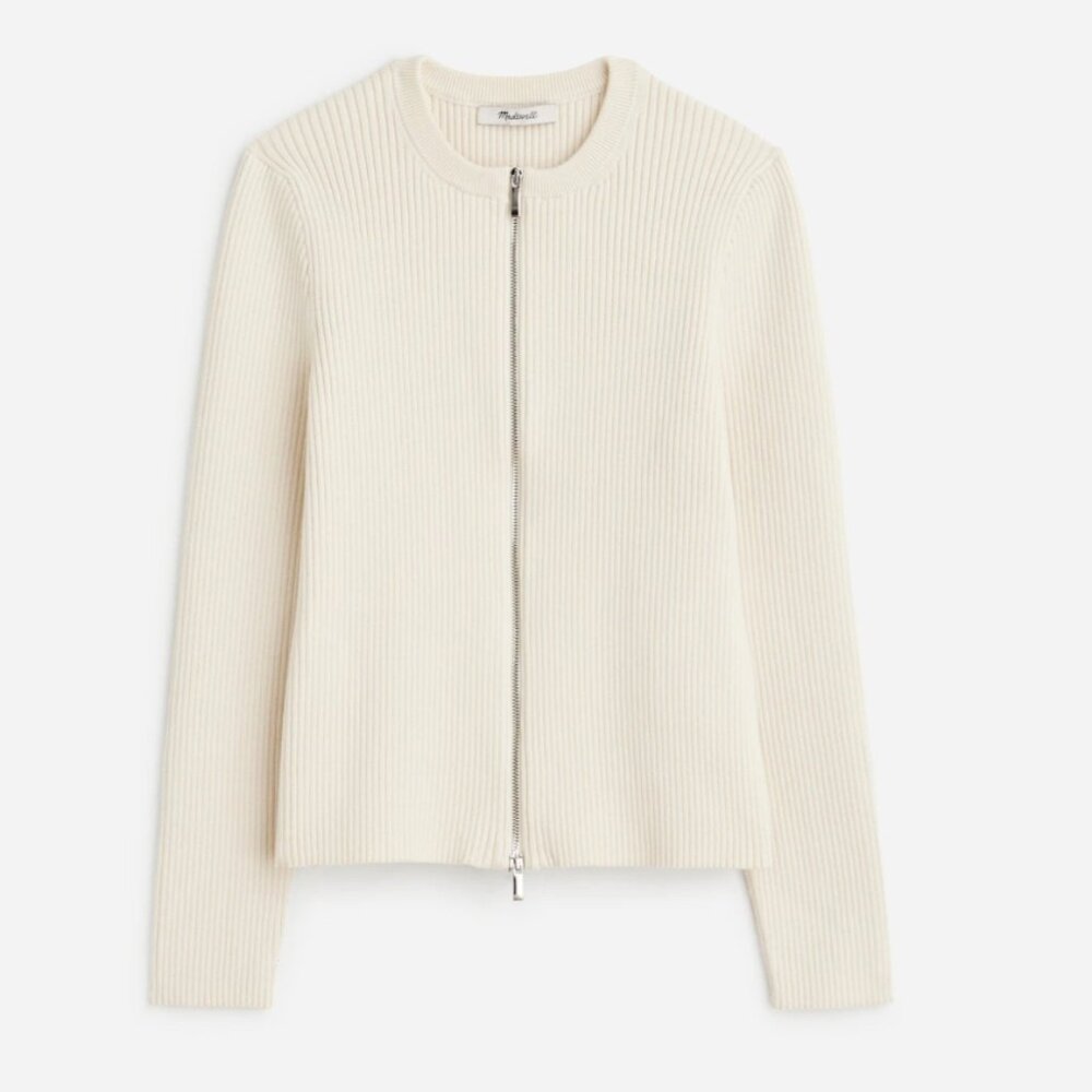 Madewell Cream Zip-Front Ribbed Cardigan NWOT